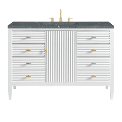 Myrrin 48" Single Vanity, Bright White w/ 3 CM Parisien Bleu Silestone Top w/FreePower Wireless Charger
