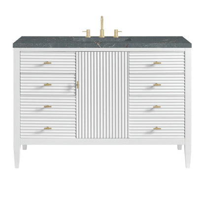 Myrrin 48" Single Vanity, Bright White w/ 3 CM Parisien Bleu Silestone Top
