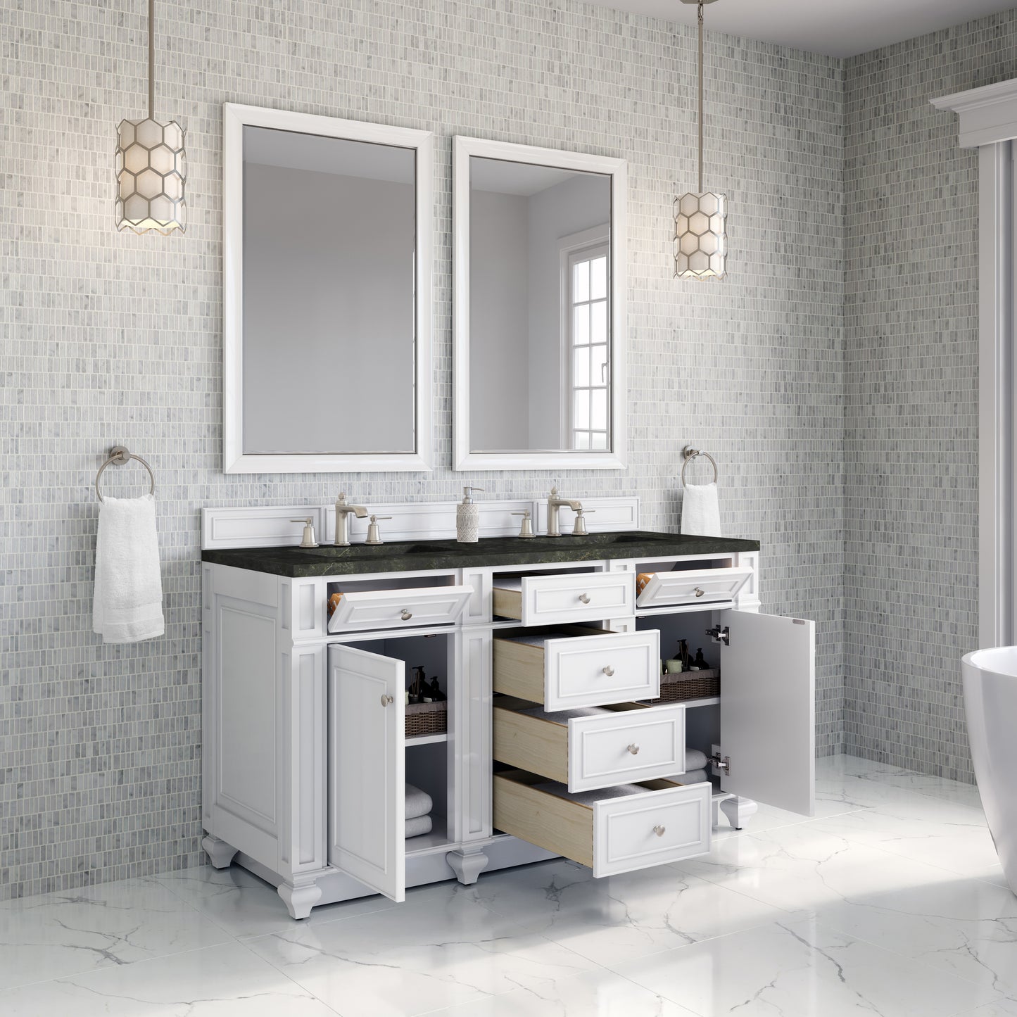 Renovate for Less Atlanta Bristol 60" Double Vanity, Bright White, w/ 3 CM Phantome Eclos Top