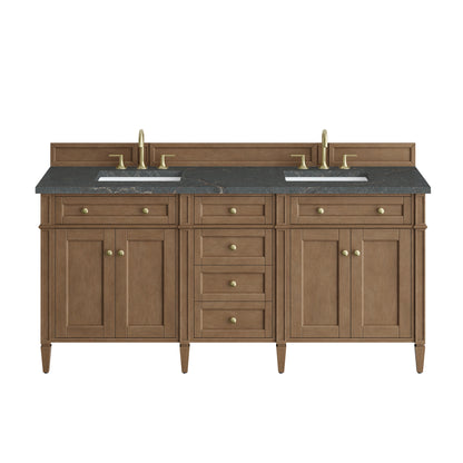 Renovate for Less Atlanta Brittany 72" Double Vanity, Pecan w/ 3 CM Parisien Bleu Silestone Top w/FreePower Wireless Charger