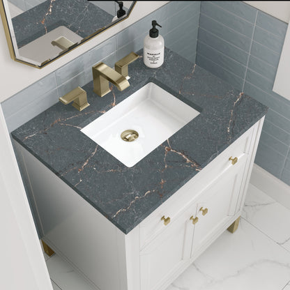 Renovate for Less Atlanta Chicago 30" Single Vanity, Glossy White, w/ 3 CM Parisien Bleu Silestone® Top
