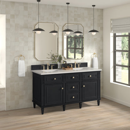 Renovate for Less Atlanta Lorelai 60" Double Vanity, Black Onyx, w/ 3 CM Siberian Silestone Top w/FreePower Wireless Charger