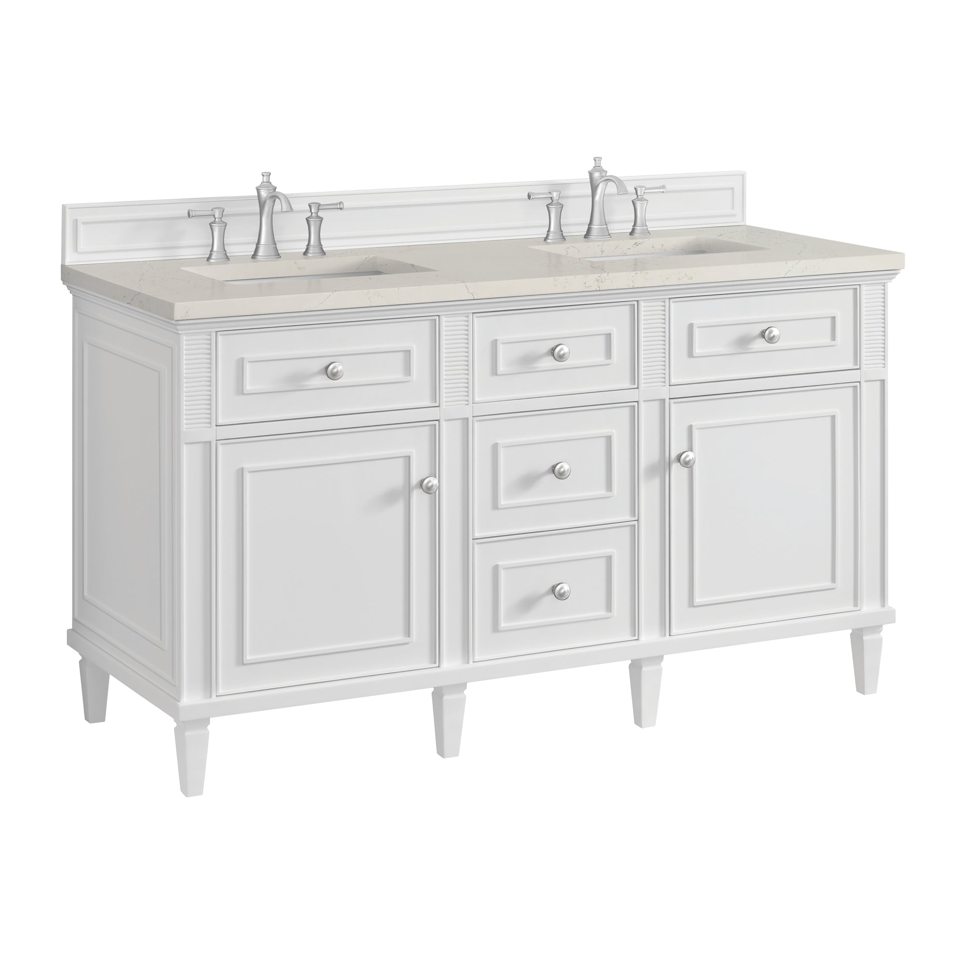 Renovate for Less Atlanta Lorelai 60" Double Vanity, Bright White, w/ 3 CM Siberian Silestone Top
