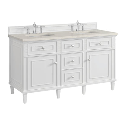 Renovate for Less Atlanta Lorelai 60" Double Vanity, Bright White, w/ 3 CM Siberian Silestone Top