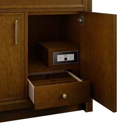 Renovate for Less Atlanta Bellshire 96" Dual Vanity Set with 24" Make-Up Counter, Honey Oak w/3 cm Siberian Silestone Top