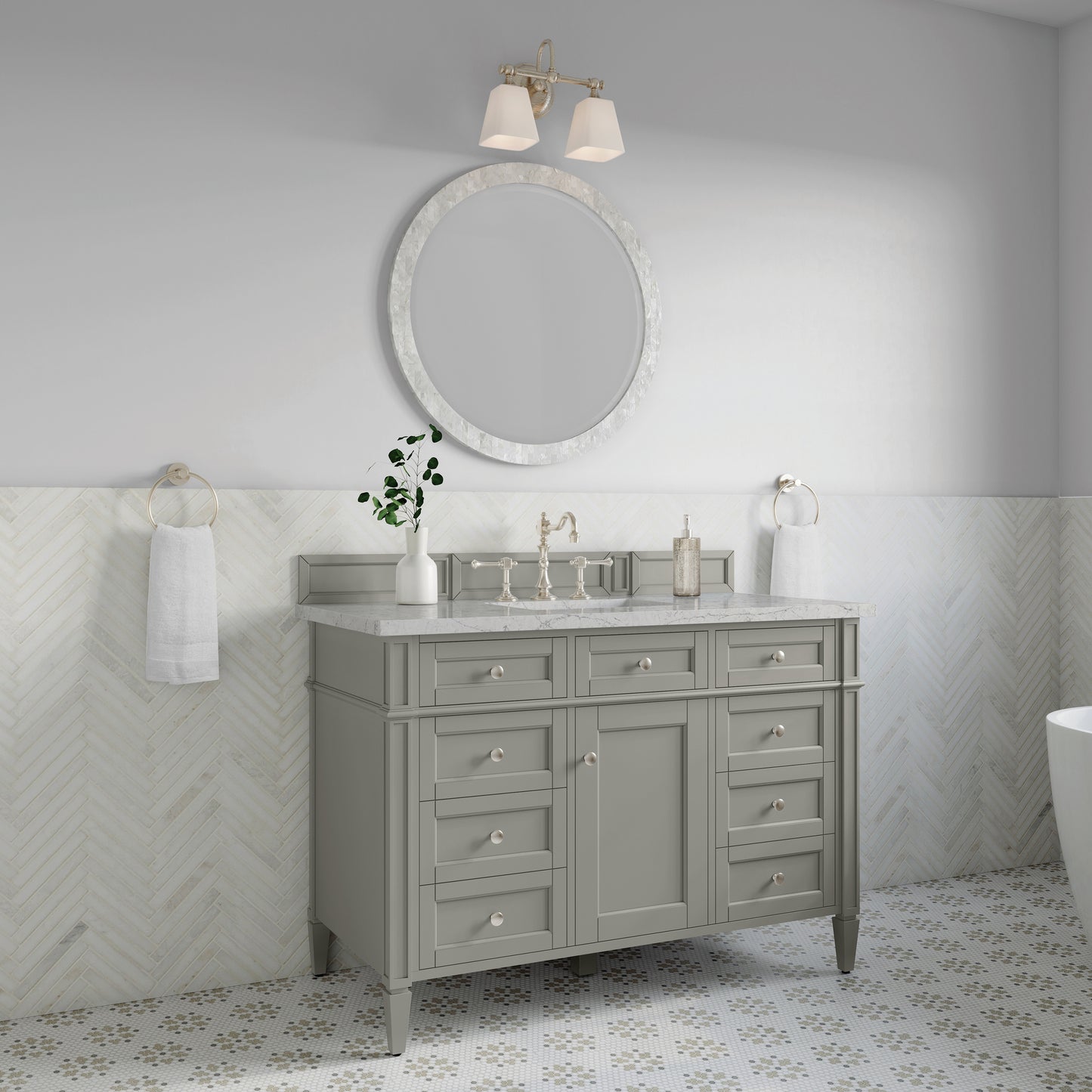 Renovate for Less Atlanta Brittany 48" Single Vanity, Urban Gray w/ 3 CM Eternal Jasmine Pearl Silestone Top
