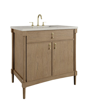 Renovate for Less Atlanta Kinnsden 36" Single Vanity, Weathered Oak w/ 3 CM Siberian Silestone Top