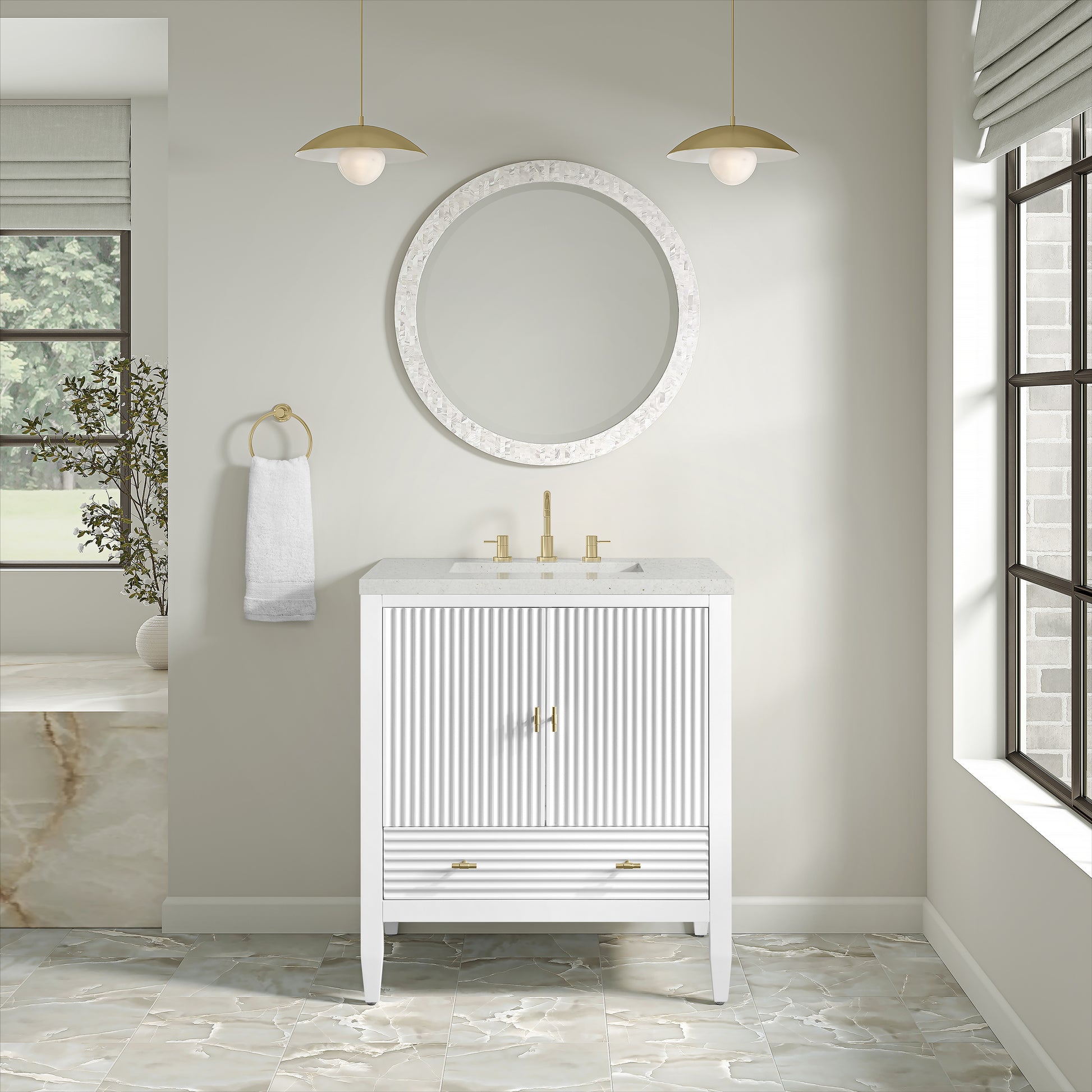 Renovate for Less Atlanta Myrrin 30" Single Vanity, Bright White w/ 3 CM Lime Delight Silestone Top