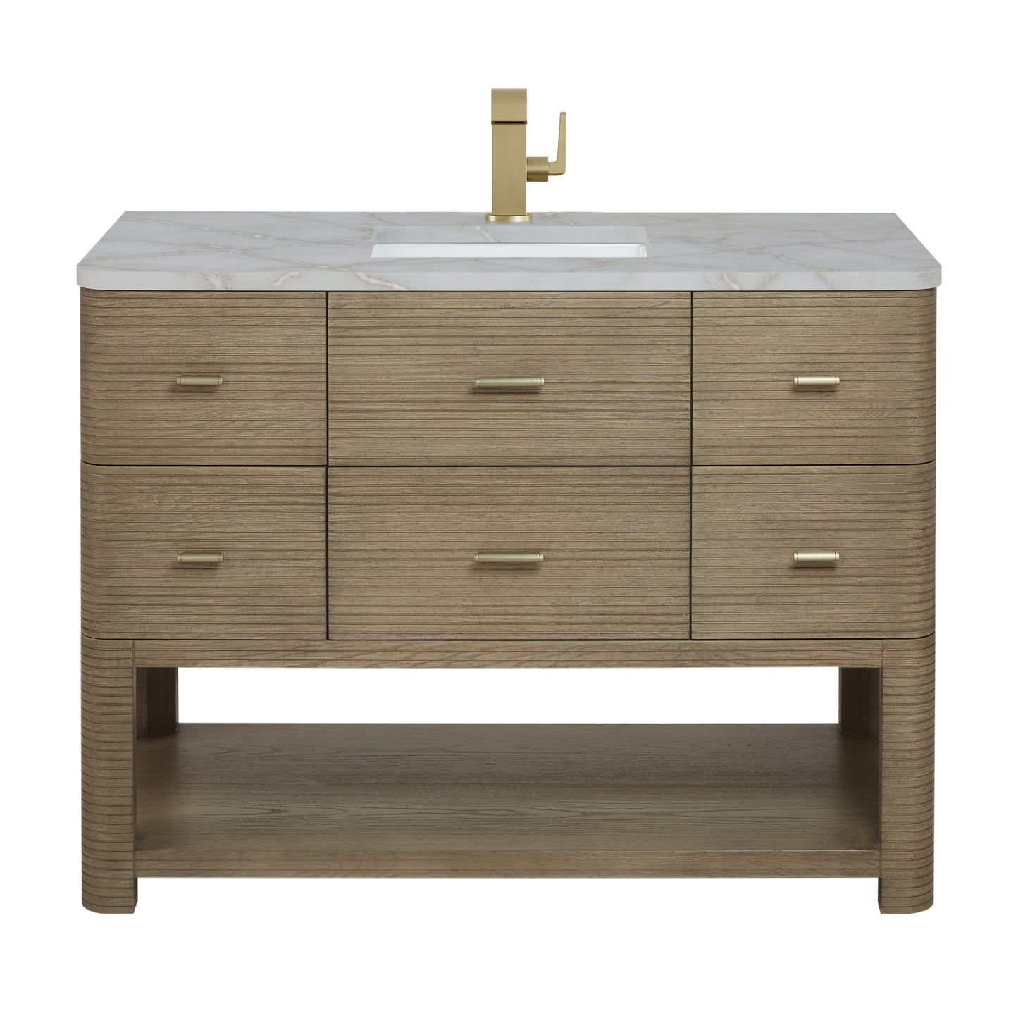 Renovate for Less Atlanta Lucian 48" Single Vanity, Pebble Oak w/ 3 CM Victorian Silver Silestone Top