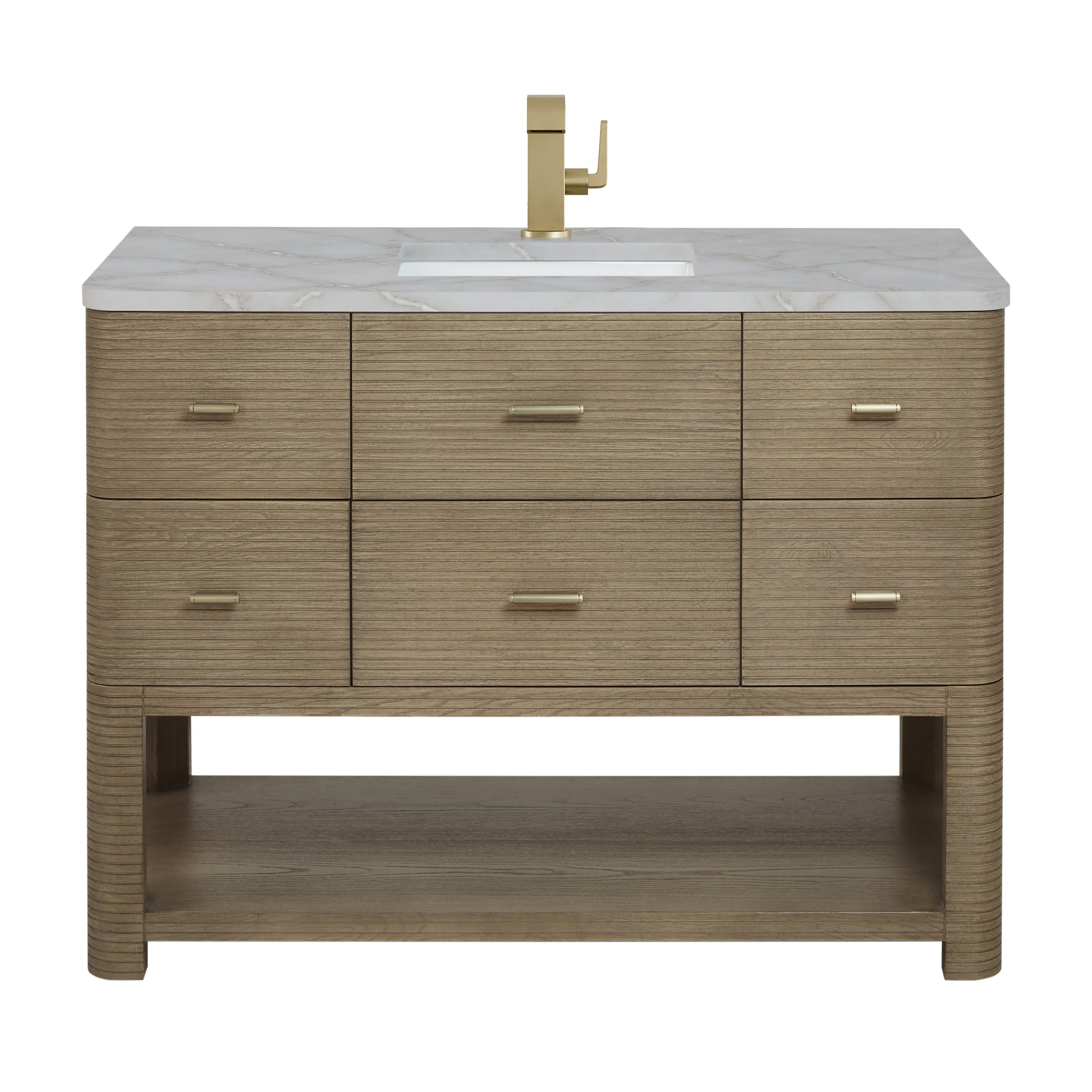 Renovate for Less Atlanta Lucian 48" Single Vanity, Pebble Oak w/ 3 CM Victorian Silver Silestone Top