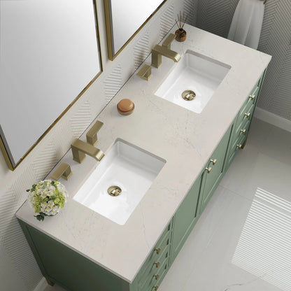 Chicago 60" Double Vanity, Smokey Celadon, w/ 3 CM Siberian Silestone Top