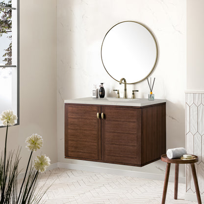 Renovate for Less Atlanta Amberly 36" Single Vanity, Mid-Century Walnut, w/ 3 CM Siberian Silestone Top