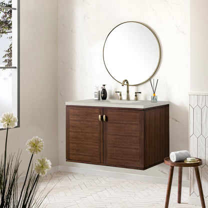 Amberly 36" Single Vanity, Mid-Century Walnut, w/ 3 CM Siberian Silestone Top