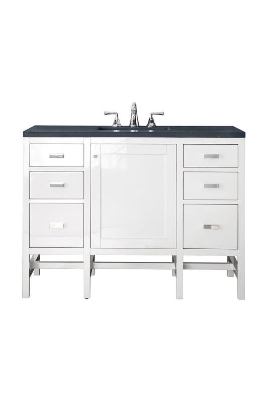 Renovate for Less Atlanta Addison 48" Single Vanity, Glossy White w/ 3 CM Charcoal Soapstone Silestone Top