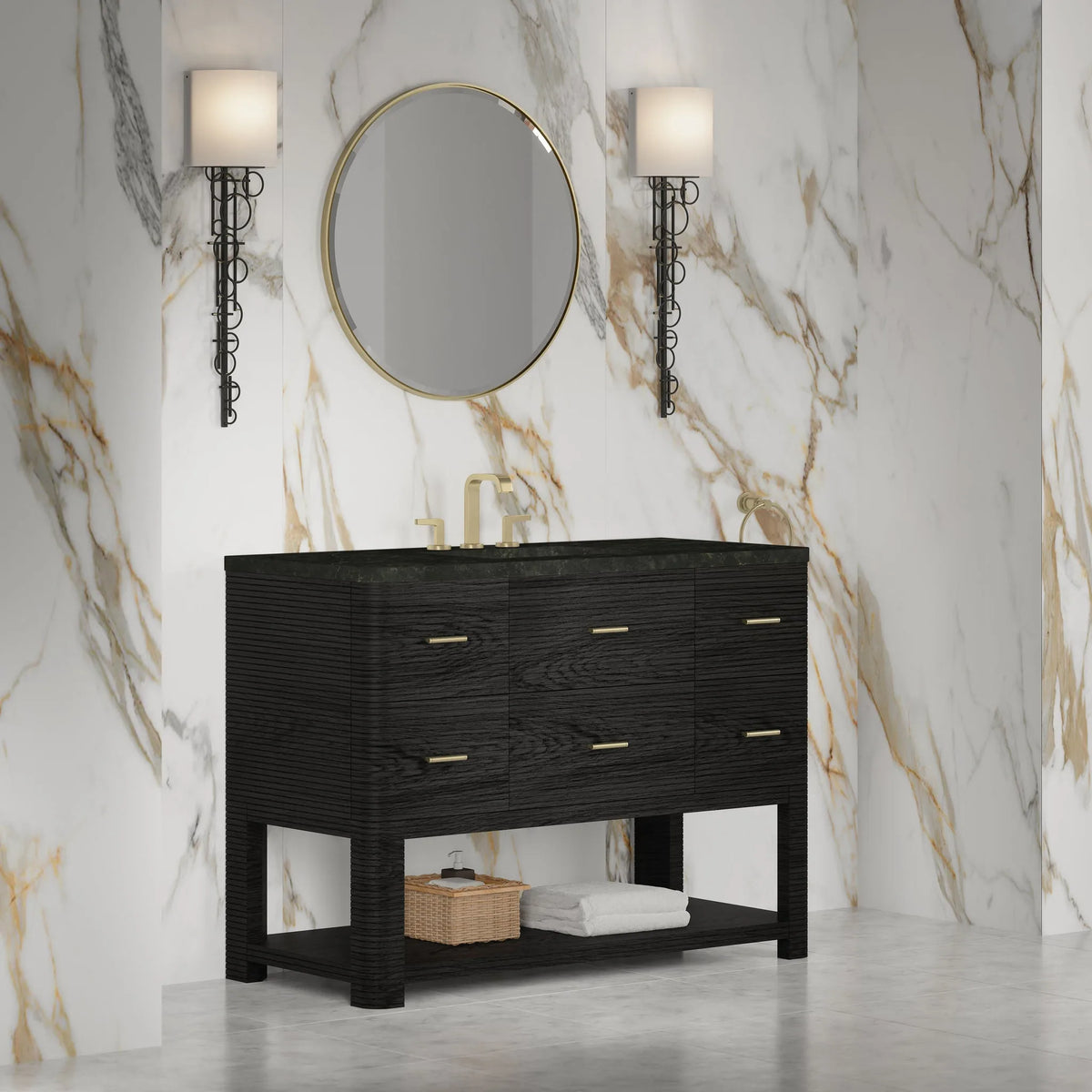 Lucian 48" Single Vanity, Carbon Oak, w/ 3 CM Phantome Eclos Widespread Top