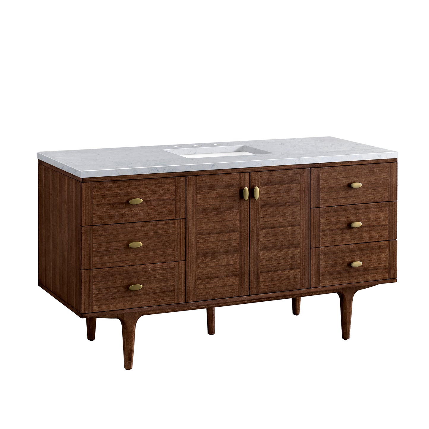 Renovate for Less Atlanta Amberly 60" Single Vanity, Mid-Century Walnut w/ 3 CM Carrara Marble Top