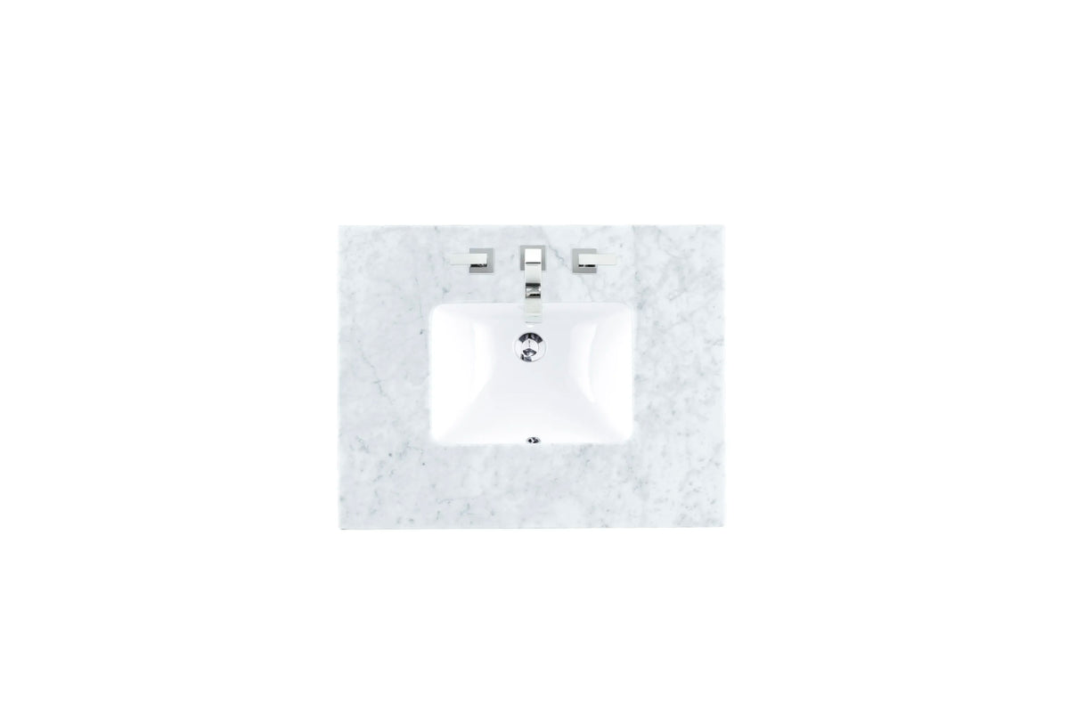 30" Single 3 CM Top, Carrara White Marble w/ Sink