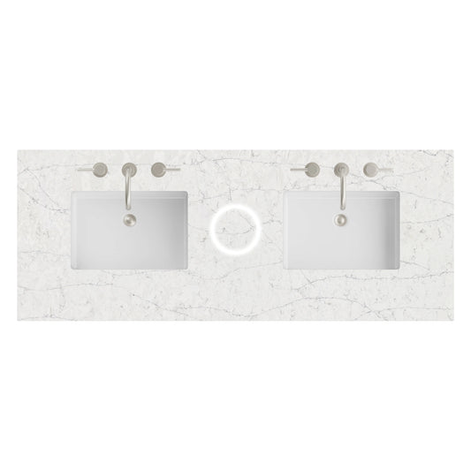 60" Double Top, 3 CM Eternal Jasmine Pearl Silestone w/ Sink & FreePower Wireless Charger