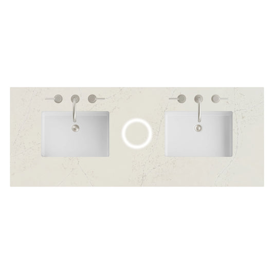 60" Double Top, 3CM Siberian Silestone w/ Sink & FreePower Wireless Charger