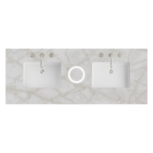 60" Double Top, 3 CM Victorian Silver Silestone w/ Sink & FreePower Wireless Charger