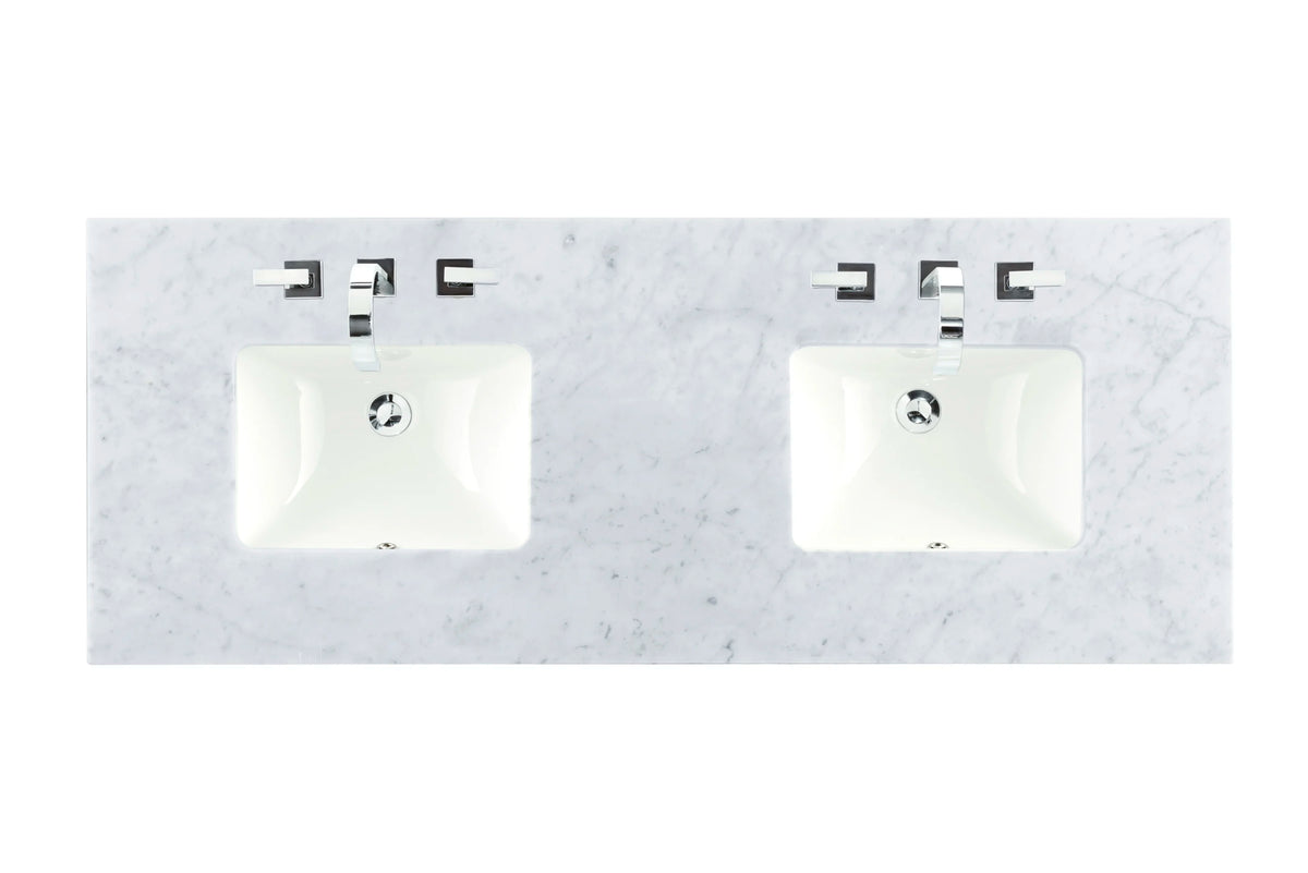 60" Double 3 CM Top, Carrara White Marble w/ Sink