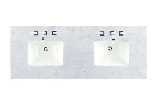 60" Double 3 CM Top, Carrara White Marble w/ Sink