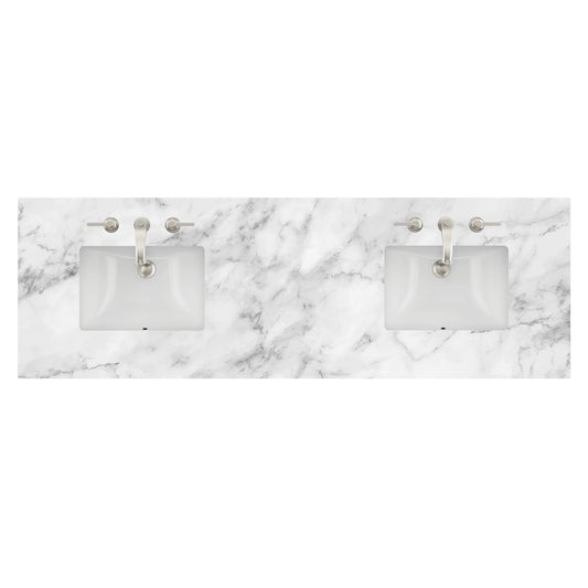 72" Double 3 CM Top, Carrara White w/ Sink