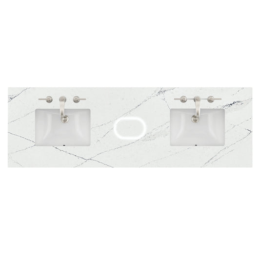 72" Double Top, 3 CM Ethereal Noctis Silestone w/ Sink & FreePower Wireless Charger (040)