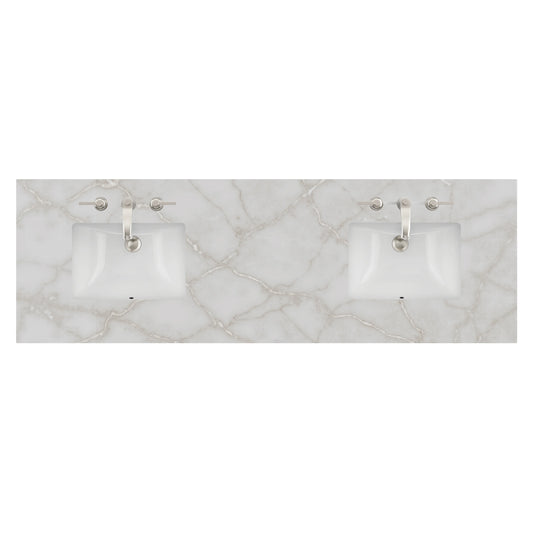 72" Double Top, 3 CM Victorian Silver Quartz w/ Sink