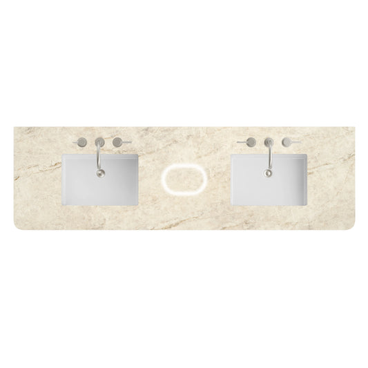 72" Double Radius Cut Top, Widespread 3CM Tajnar Eclos w/ Sink & FreePower Wireless Charger