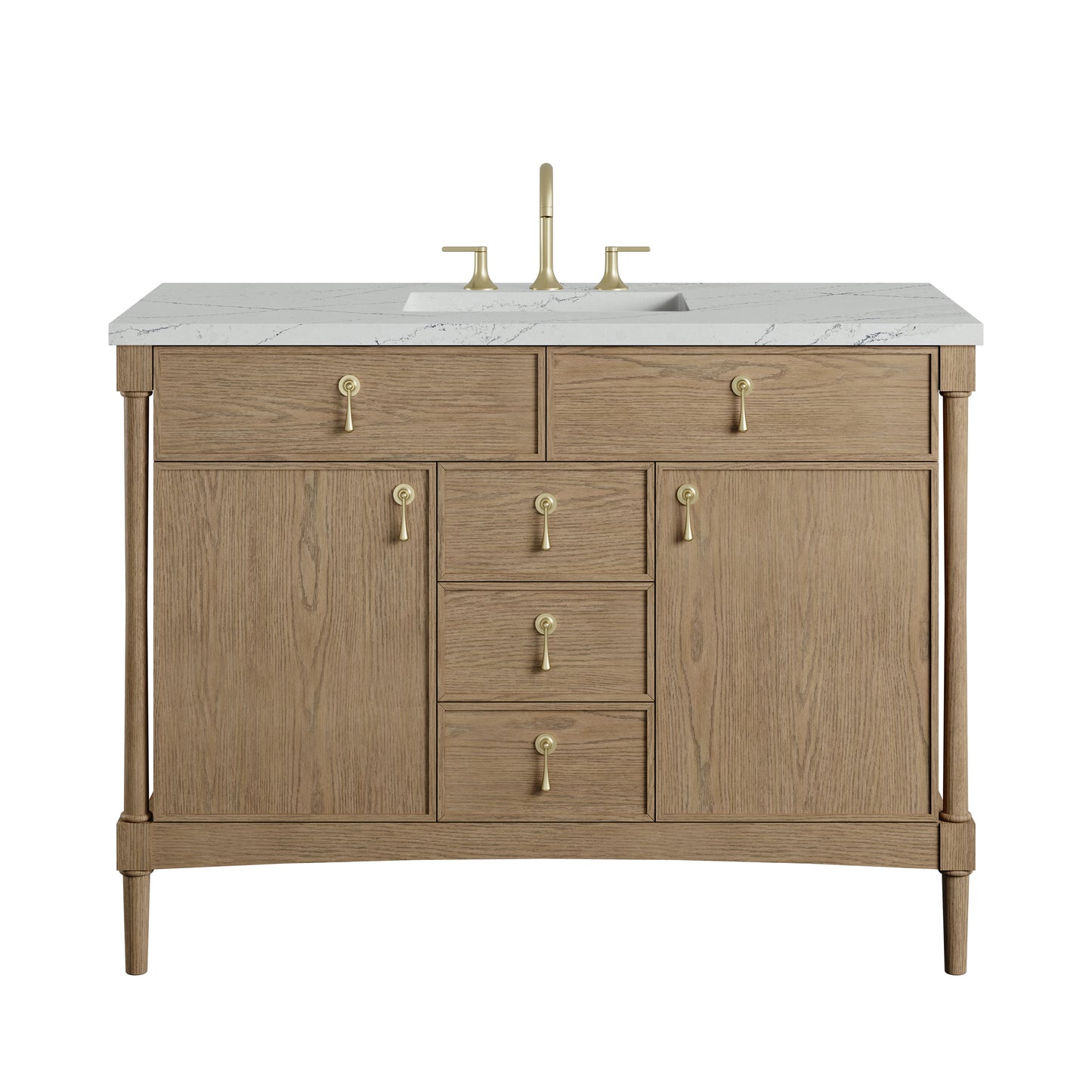 Renovate for Less Atlanta Kinnsden 48" Single Vanity, Weathered Oak w/ 3 CM Ethereal Noctis Silestone Top
