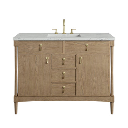Renovate for Less Atlanta Kinnsden 48" Single Vanity, Weathered Oak w/ 3 CM Ethereal Noctis Silestone Top