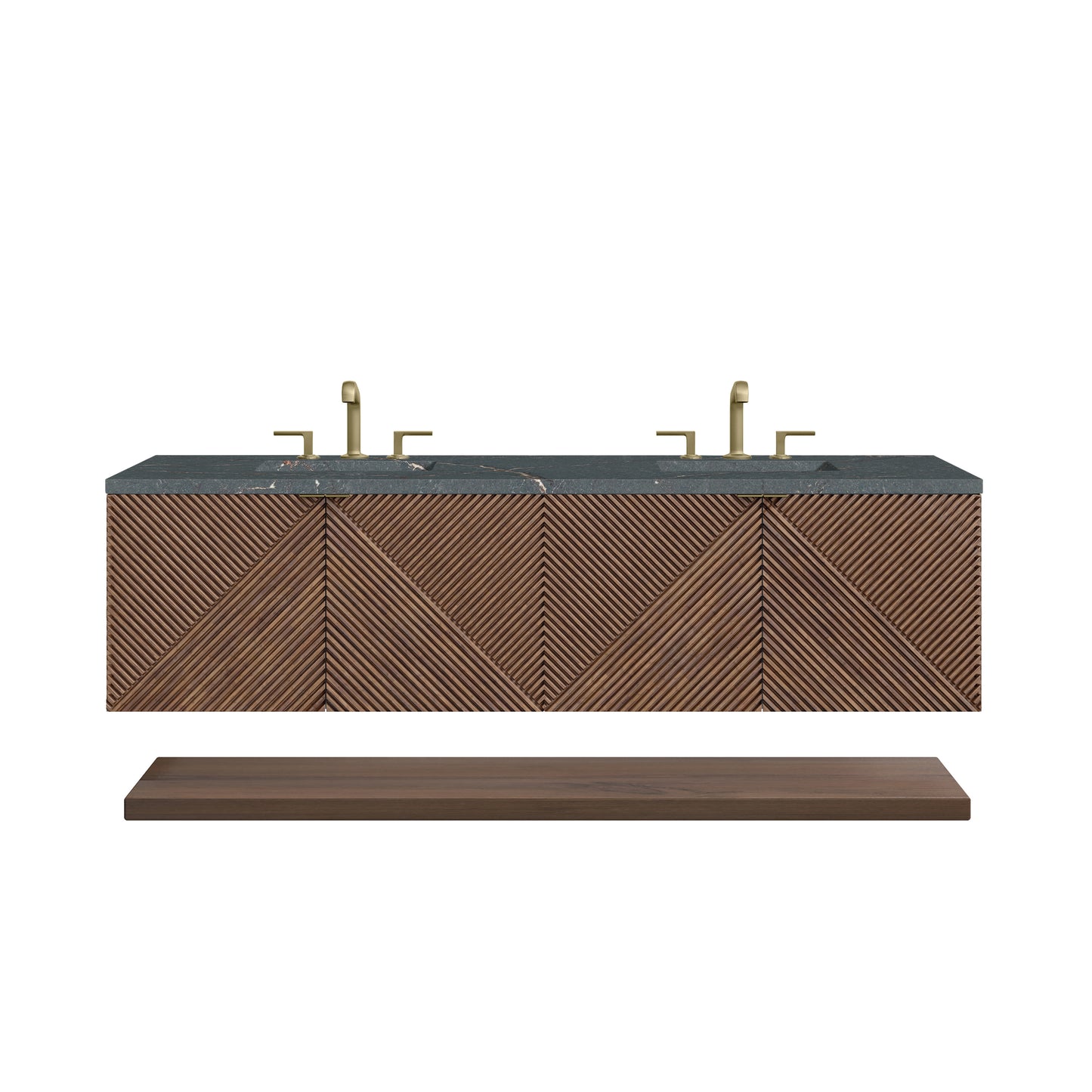 Renovate for Less Atlanta Marcello 72" Double Vanity, Chestnut w/ 3 CM Parisien Bleu Top w/FreePower Wireless Charger