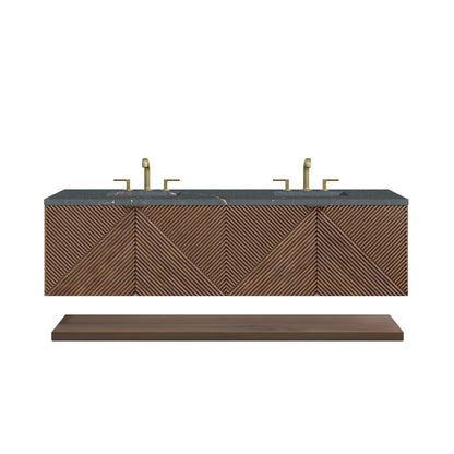 Renovate for Less Atlanta Marcello 72" Double Vanity, Chestnut w/ 3 CM Parisien Bleu Top w/FreePower Wireless Charger