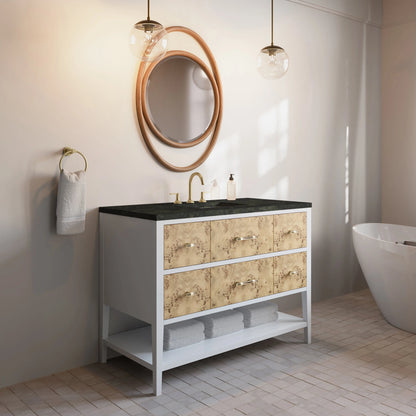 Olena 48" Single Vanity, Light Mappa Burl and Polished White, w/ 3 CM Phantome Eclos Top