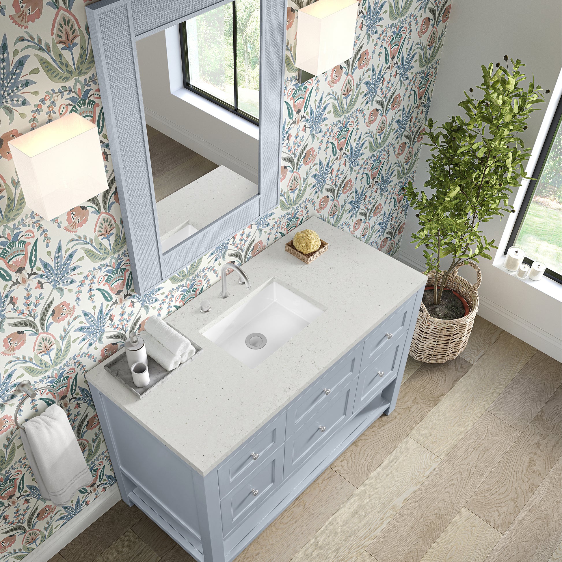 Renovate for Less Atlanta Breckenridge 48" Single Vanity, Serenity Blue, w/ 3 CM Lime Delight Quartz Top