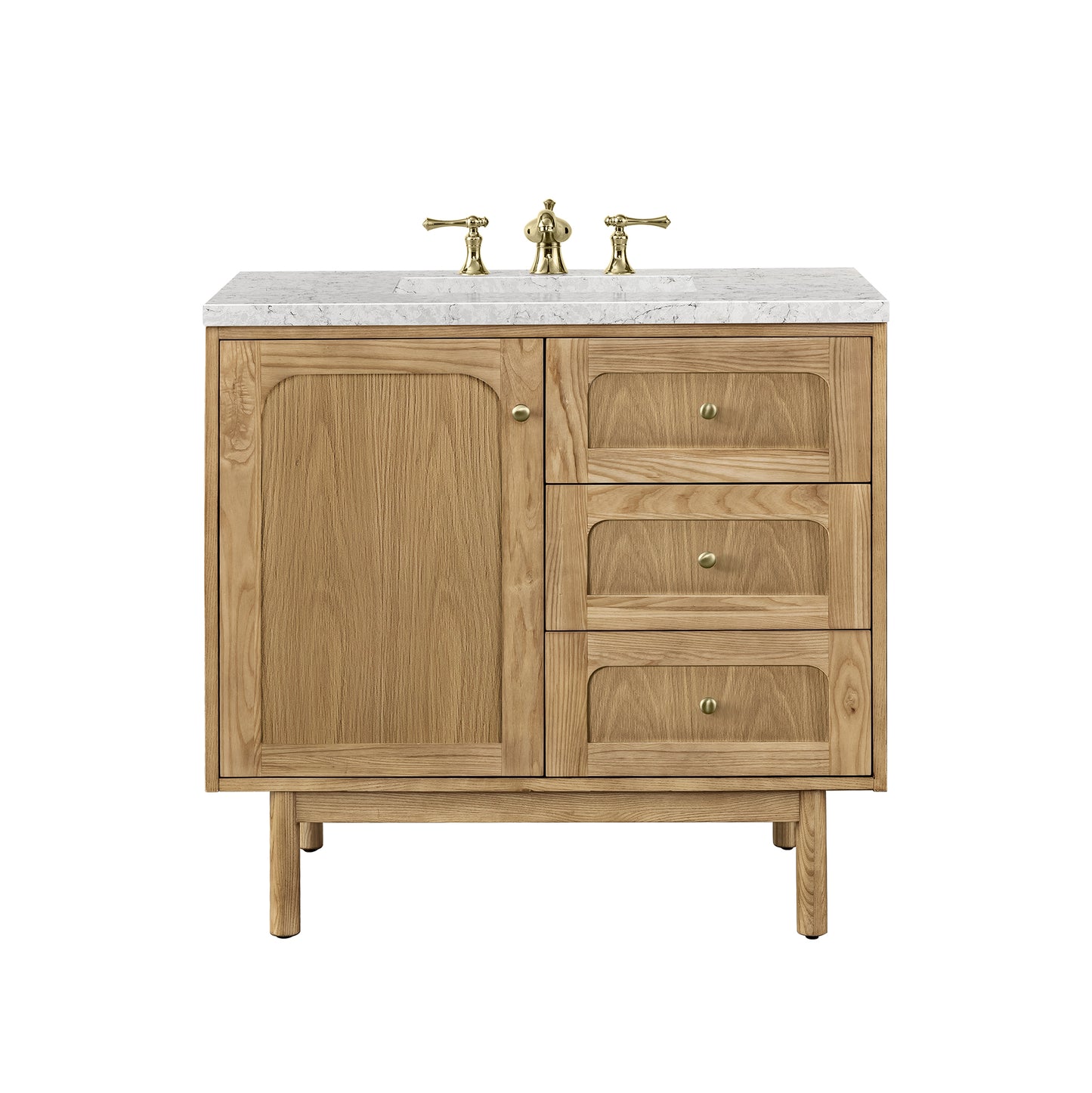 Renovate for Less Atlanta Laurent 36" Single Vanity, Light Natural Oak w/ 3 CM Eternal Jasmine Pearl Top