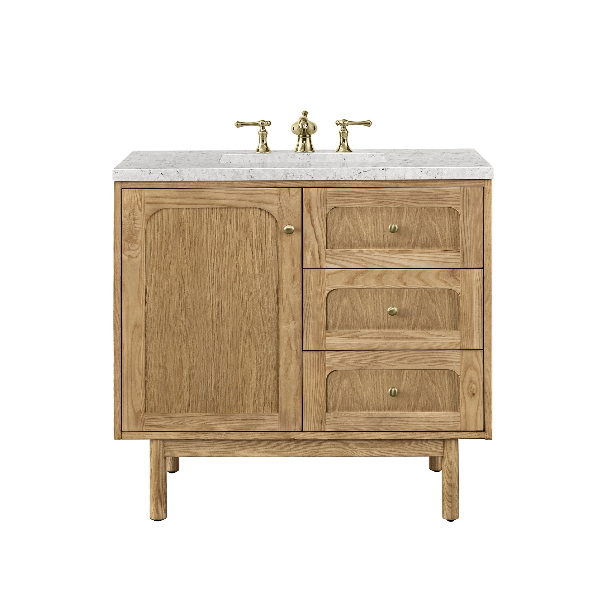 Renovate for Less Atlanta Laurent 36" Single Vanity, Light Natural Oak w/ 3 CM Eternal Jasmine Pearl Top