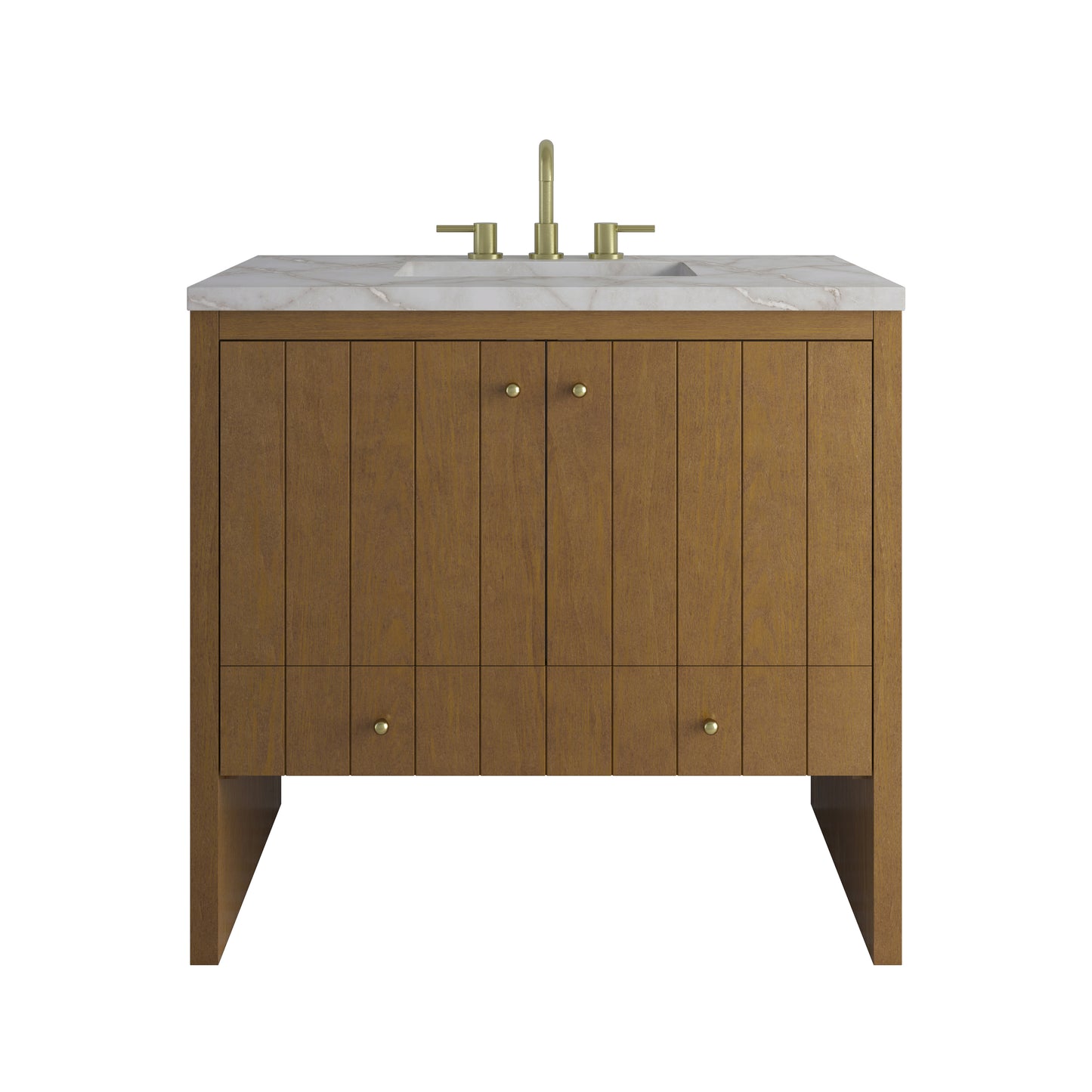 Renovate for Less Atlanta Hudson 36" Single Vanity, Honey Oak w/ 3 CM Victorian Silver Silestone Top