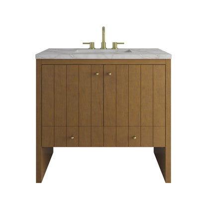 Renovate for Less Atlanta Hudson 36" Single Vanity, Honey Oak w/ 3 CM Victorian Silver Silestone Top