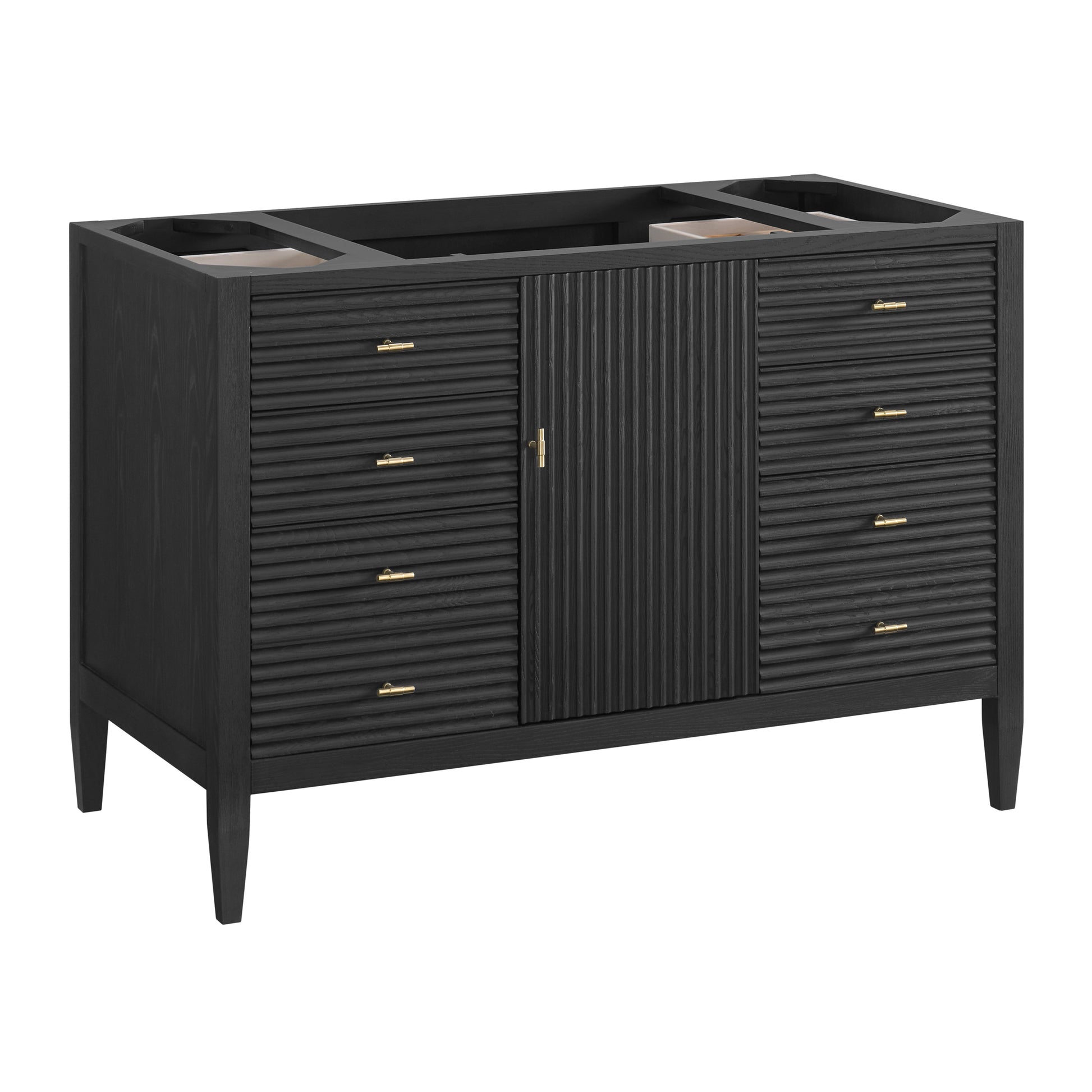 Renovate for Less Atlanta Myrrin 48" Single Vanity, Carbon Oak w/ 3 CM Charcoal Soapstone Silestone Top