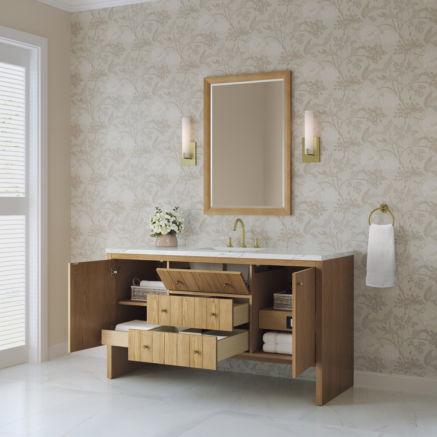 Renovate for Less Atlanta Hudson 60" Single Vanity, Light Natural Oak w/ 3 CM Ethereal Noctis Top