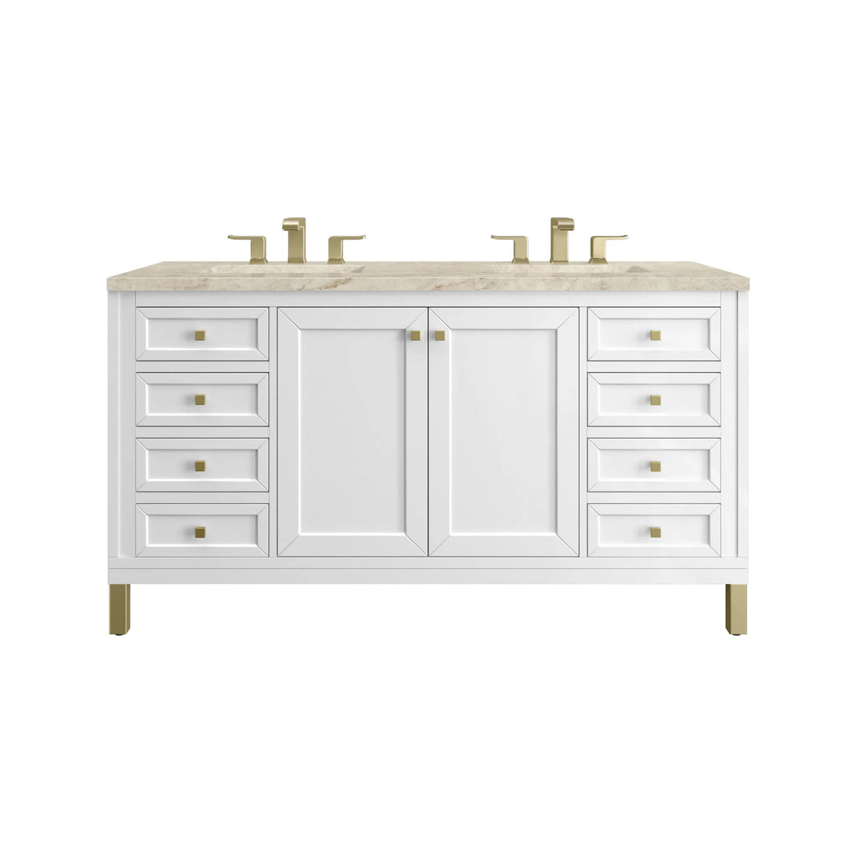 Chicago 60" Double Vanity, Glossy White, w/ 3 CM Tajnar Eclos Top w/FreePower Wireless Charger