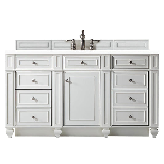 Bristol 60" Single Vanity, Bright White w/ 3 CM White Zeus Silestone Top