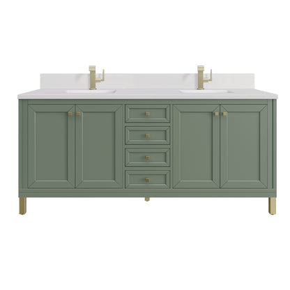 Renovate for Less Atlanta Chicago 72" Double Vanity, Smokey Celadon, w/ Single Hole 3CM White Zeus Silestone® Top & Backsplash