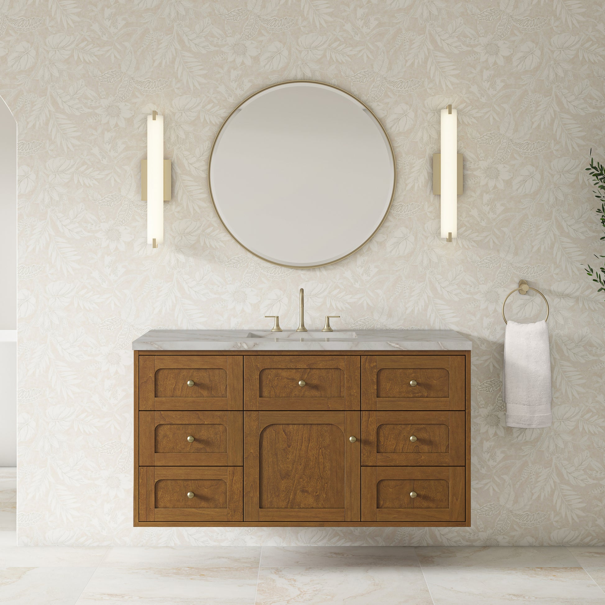 Renovate for Less Atlanta Laurent 48" Single Vanity, Honey Oak w/ 3 CM Victorian Silver Silestone Top