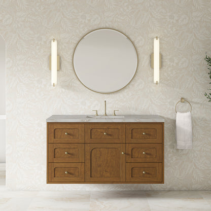 Renovate for Less Atlanta Laurent 48" Single Vanity, Honey Oak w/ 3 CM Victorian Silver Silestone Top