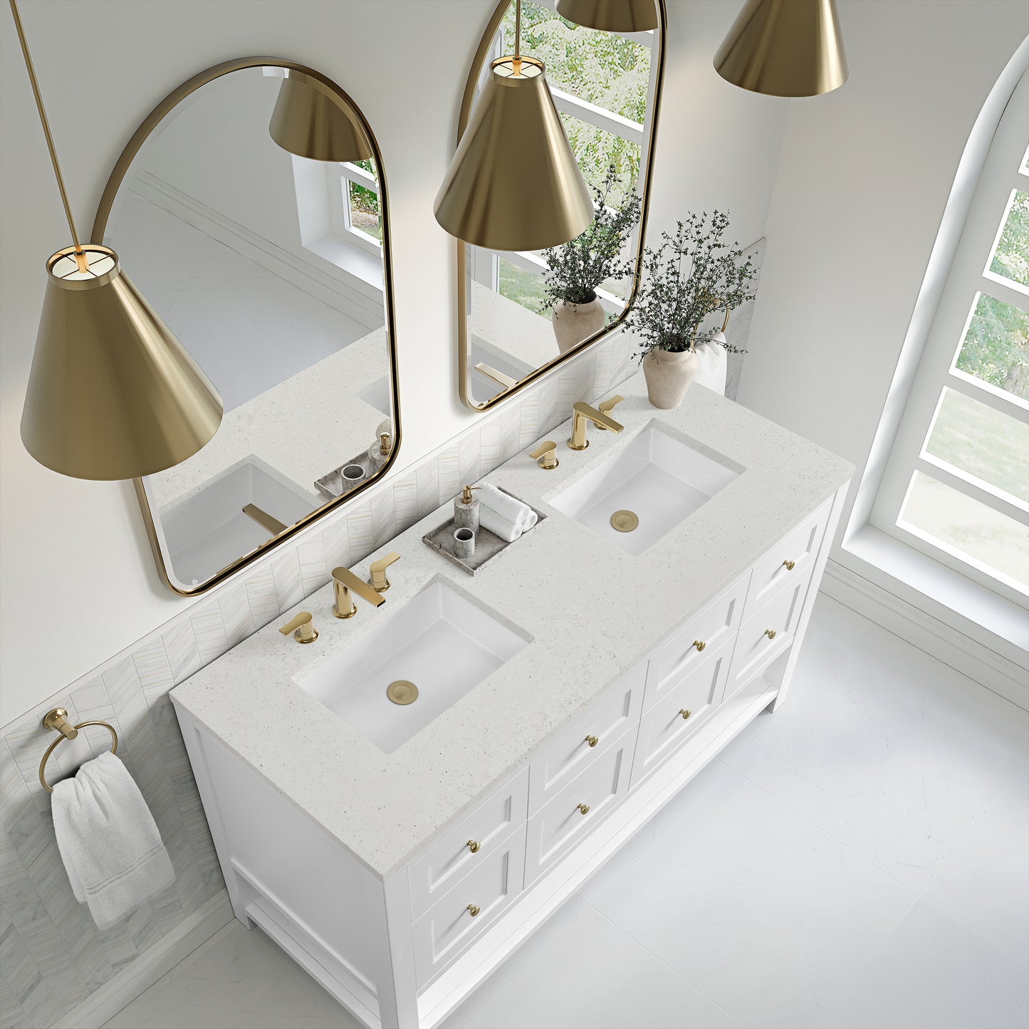 Renovate for Less Atlanta Breckenridge 60" Double Vanity, Bright White, w/ 3 CM Lime Delight Quartz Top