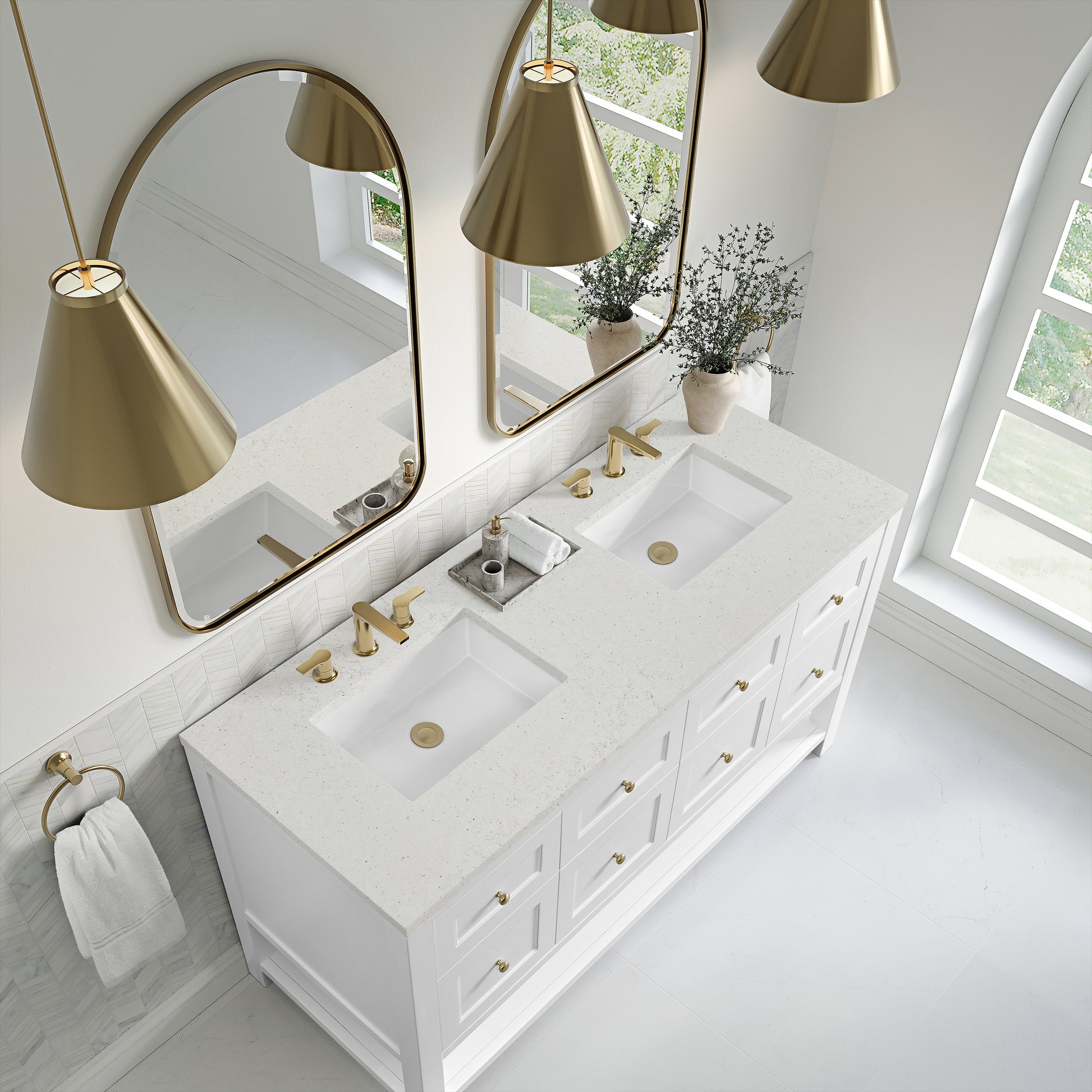Renovate for Less Atlanta Breckenridge 60" Double Vanity, Bright White, w/ 3 CM Lime Delight Quartz Top