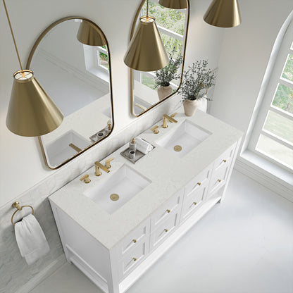 Renovate for Less Atlanta Breckenridge 60" Double Vanity, Bright White, w/ 3 CM Lime Delight Quartz Top